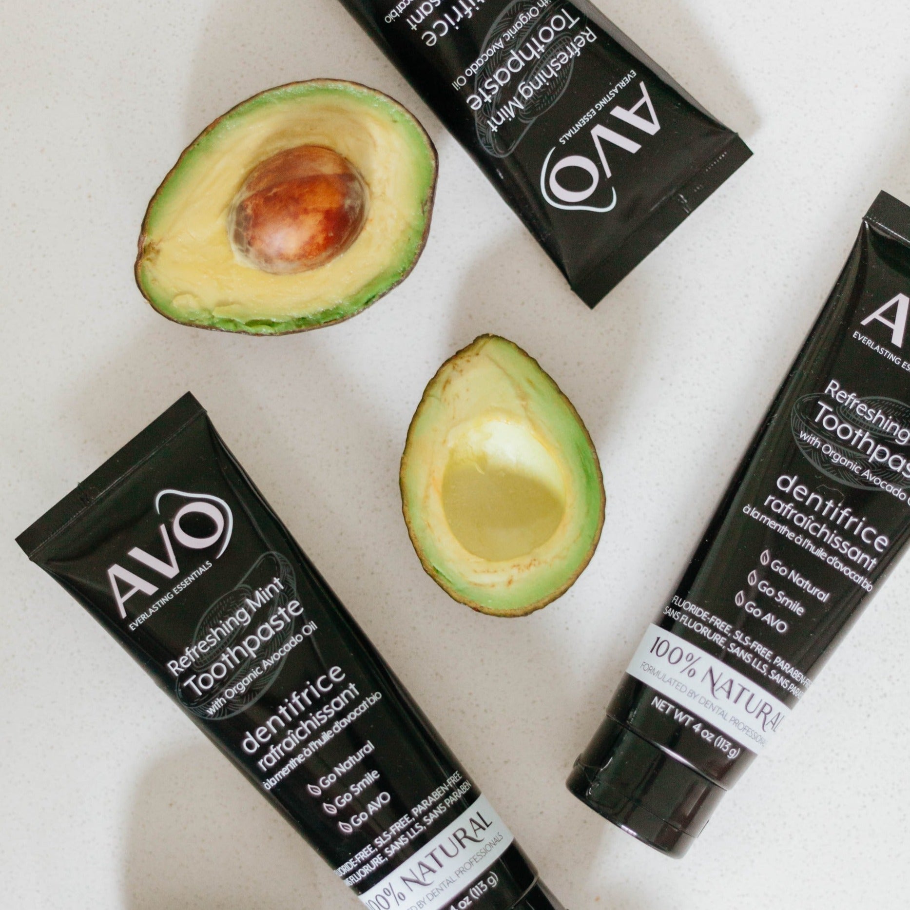 Refreshing Mint Toothpaste with Avocado Oil with Avocado's, Front Side Of Tube